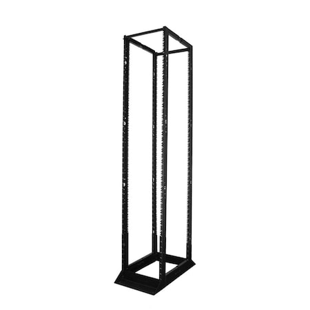 Quest Mfg 4-Post Open Frame Steel Floor Rack, Adjustable, 45U, 7' x 19" x 24"-36"D, Black FR1924-45-02